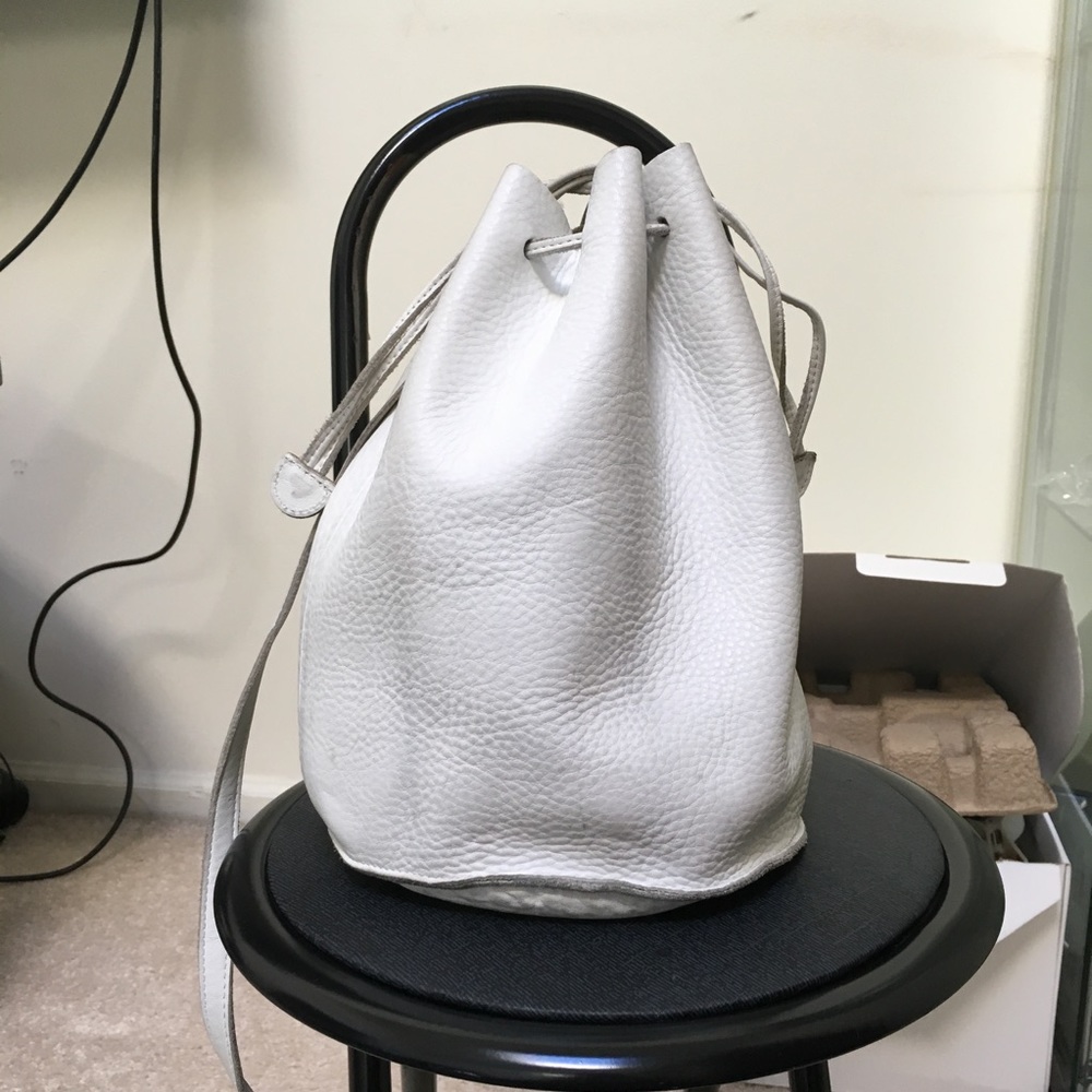 Baggu White Leather Drawstring Bag